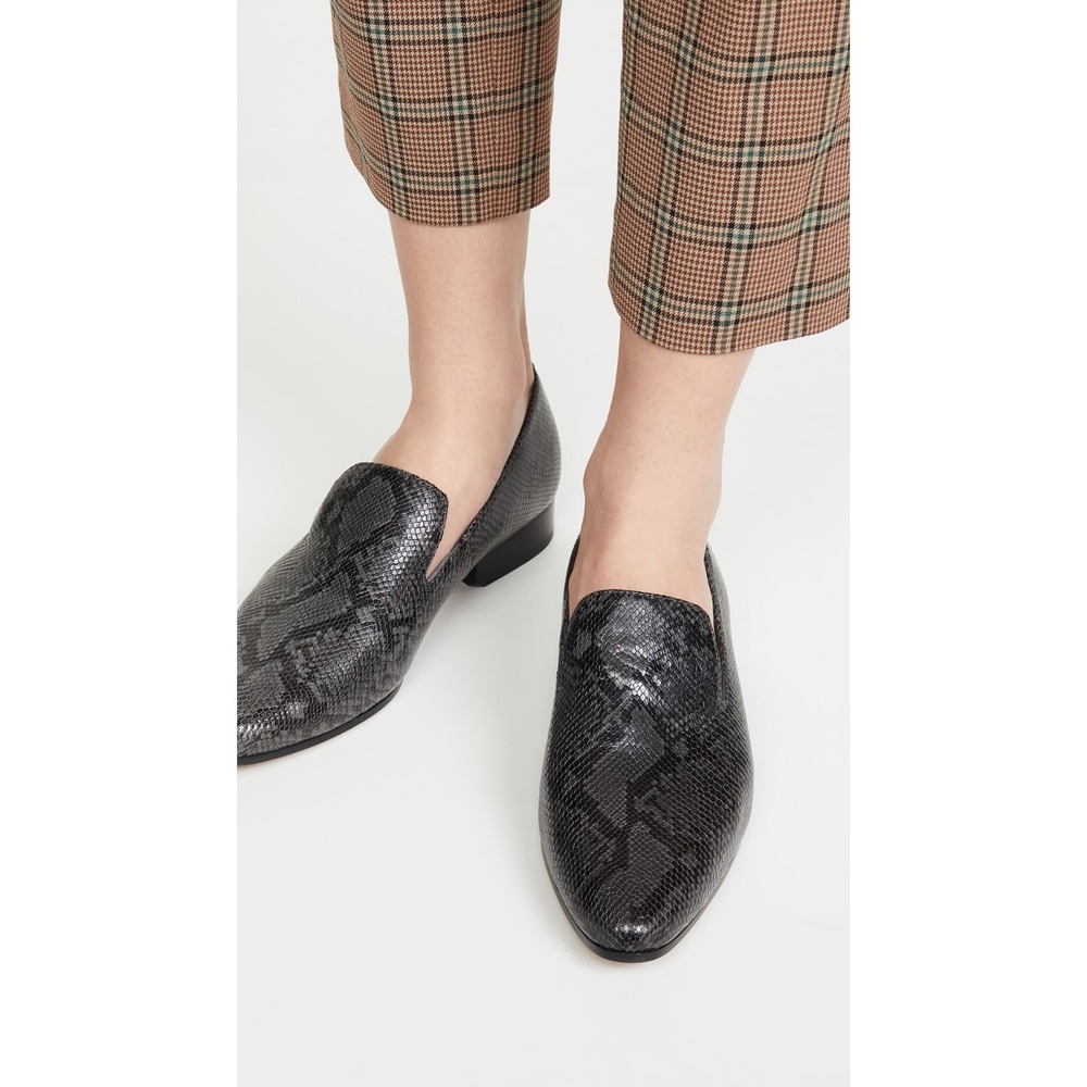 Vince Lela Snake Print Leather Loafers Dark Grey Almond Toe NIB 7 $295